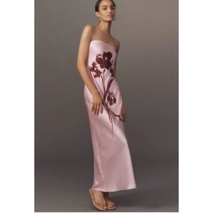 Sold Out Anthropologie Strapless Pink Satin Maxi